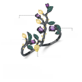 wholesale S925 Silver Vintage Botanical Nature-Inspired Designer Adjustable Double-Finger Ring with Natural Colored Gemstones-0-0