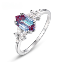 wholesale S925 Sterling Silver Cross-Border New Simple Geometric Lab-Grown Alexandrite Fashion Trend Ring Live Streaming Supply-Alexandrite>US8#