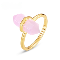 wholesale S925 silver gold-plated new diamond crystal column pink synthetic quartz ring for women, simple and fashionable-Synthetic Rose Quartz Adjustable opening