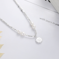wholesale S925 Sterling Silver Crushed Silver Pearl Heart Round Pendant Necklace, Fashion Commute Gentle Luxury Style Women's Choker-0-1