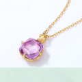 wholesale S925 gold-plated silver Japanese minimalist amethyst and clear crystal retro geometric pendant for women's trendy style-0-0