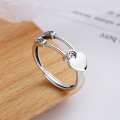 wholesale S925 Sterling Silver Retro Patchwork Hollow-Out Good Luck Heart Pendant Brooch Open Ring-0-0