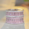 wholesale S925 Sterling Silver New High-Carbon Diamond Women's Full Diamond Pink Diamond Row Ring High-End Minimalist Ins Style Band-0-0
