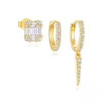 wholesale S925 Sterling Silver Geometric Zircon-encrusted Hoop Earring Set For Daily Wear, A Classic And Elegant Hot-seller-3-piece set, gold#3&gt;925 silver