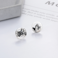 wholesale S925 sterling silver vintage distressed lotus flower and leaf design creative exquisite rustic style versatile earrings for women-0-1