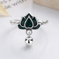 wholesale S925 Sterling Silver Retro Vintage Drip Glaze Colored Enamel Lotus Tassel Design Ethnic Style Light Luxury Earrings and Rings-0-2