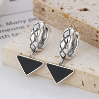 wholesale S925 Sterling Silver Korean-style Retro Small Luxe Wind Diamond Pattern Stud Earrings with Resin Inlaid Triangle Pendant-YFR121/approx. 5.9g 925 silver