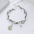 wholesale S925 Sterling Silver Spliced Thick Chain Round Plate Rascal Rabbit Small Bead Tassel Bracelet Sweet and Cool Internet Famous Style for Women-0-0