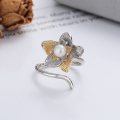 wholesale S925 sterling silver irregular color-mixed pearl vine open ring, fresh French fairy style elegant ring-0-1