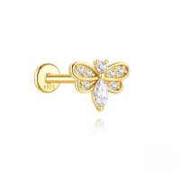 wholesale S925 Sterling Silver Irregular Butterfly Crown Inlaid Zircon Flat Head Threaded Ear Cartilage Stud, Popular In Europe And America For Its Elegant Temperament-Single gold #17