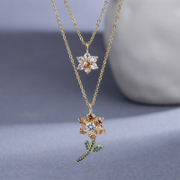 wholesale 925 Sterling Silver Double Layer Sunflower Necklace Summer Design Niche Flower Collarbone Chain New-Double Sunflower Necklace (Copper Plated with Gold)