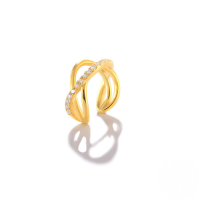 wholesale S925 Sterling Silver Minimalist Line Crossover Zircon Accent French Sin Ear Cuff Earrings-Single gold