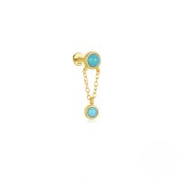 wholesale S925 Sterling Silver Rhinestone Piercing Thread Ear Cuff With Fringe Chain, Turquoise Heart-Single gold #15