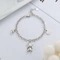 wholesale S925 Sterling Silver Korean-style Retro Letter Round Pendant Cute Bear Best Friend Round Bead Tassel Trendy Bracelet-0-0