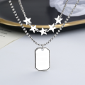 wholesale S925 Sterling Silver European and American Minimalist Square Pendant Letter Star Necklace, Ins Hip-hop Personality Double-layer Sweater Chain for Women-0-3