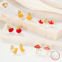 wholesale S925 sterling silver earrings with a premium feel, colorful epoxy Halloween accessories, small and cute fruit and vegetable earrings-Shiitake Mushroom>925 Silver