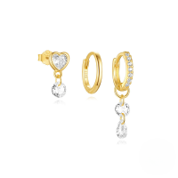 wholesale S925 Sterling Silver Marquise Teardrop Zircon-encrusted Halo Earrings With Detachable Drop Ear Cuff Set-3-piece set, gold#3&gt;925 silver