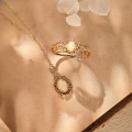 wholesale S925 Sterling Silver Plated with K Gold Japanese Light Luxury Opal Gemstone Ring and Necklace Set, High-End Jewelry-0-0