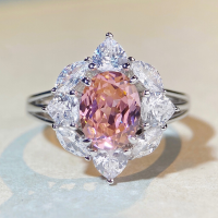 wholesale S925 Sterling Silver Padparadscha Pink Diamond Ring, Pink Cute Versatile Ins Style Full Diamond Huge Stone Ring Wholesale-Blue Diamond-CBJZ236 No. 6