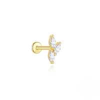 wholesale S925 Sterling Silver Geometric Zircon Flat Head Threaded Cartilage Ear Stud, Popular In Europe And America, Elegant Pearl Ear Jewelry-Single gold #4