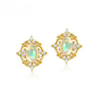 wholesale S925 Silver Japanese and Korean New Exquisite Court-style Opal Inlaid Earrings Women's Cross-border Earring Accessories Wholesale-10K gold + swimming paint  925 silver