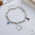 wholesale S925 Sterling Silver Korean-style Twisted Double-layer Heart Hollow Pendant Star Blue Zircon Bracelet for Women-0-0