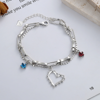 wholesale S925 Sterling Silver Korean-style Twisted Double-layer Heart Hollow Pendant Star Blue Zircon Bracelet for Women-YS126/approx. 8.98g 925 silver