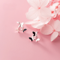 wholesale S925 Sterling Silver Ear Studs for Women, Korean Style Fresh and Simple Minimalist Shiny Surface Girly Heart Three Butterflies Ear Jewelry G5388-S925 silver pair 925 silver