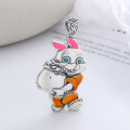 wholesale S990 Sterling Silver Guochao Style Retro Matte Craft Resin Zodiac Rabbit Holding Fortune DIY Pendant-0-1