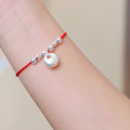 wholesale S925 Sterling Silver Chunky Fortune Red String Bracelet for Women, Versatile Small Design Retro Chinese Character "Fu" Woven Rope-0-2