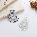 wholesale S925 Sterling Silver Enamel Peacock Luxury Tassel Earrings, Retro Ethnic Exaggerated Stage Accessories for Women-0-2