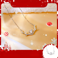 wholesale S925 Sterling Silver Korean-style Love Antler Necklace for Women, Inlaid with a Deer, Forest-themed Fashion Versatile Christmas Gift-0-0