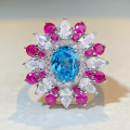 wholesale 925 Sterling Silver Ring with Colorful Zircon, Candy-Colored Ruby and Sapphire, Enclosed Back and Luxuriously Set for Women Wholesale-0-0