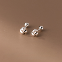 wholesale S925 Sterling Silver Nalan Ear Studs for Women, Korean Style Minimalist Line Knot Threaded Light Bead Small Earrings M03841-S925 silver pair silver model 925 silver