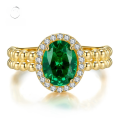wholesale S925 Sterling Silver New Style Simulated 2-Carat Emerald Ring with High Carbon Diamonds, Unique Design and Elegant-0-0