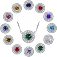 wholesale S925 Sterling Silver Cross-border European and American Fashion Blue Sapphire Ruby Pink Zircon Round Pendant Emerald Necklace for Women Wholesale-Royal Blue [September]>925 Silver