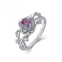 wholesale S925 sterling silver wholesale of new trendy fashion alexandrite rose flower ring with design-Thick silver platinum>Adjustable opening