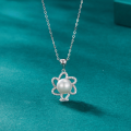 wholesale S925 Sterling Silver Korean Romantic Vintage Sweet Zircon Pearl Flower Pendant Necklace for Women-0-0