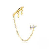 wholesale S925 Sterling Silver Marquise Zircon Four-pointed Star Drop Earrings With Petal Zircon Accents-Single gold#1&gt;925 silver