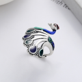 wholesale S925 silver resin enamel exaggerated peacock phoenix design ring, Chinese style classical creative ring-0-0
