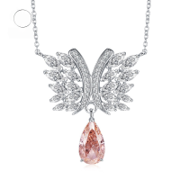 wholesale S925 Sterling Silver Light Luxury Style Padparadscha 7*13mm Pendant with High-Carbon Diamond Pendant and Chain-Padparadscha Necklace 925 Silver