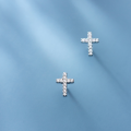 wholesale S925 Sterling Silver Fashionable Cross Design Diamond Inlaid Stud Earrings Korean Style Petite Sweet Earrings E9773-0-0