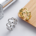 wholesale S925 Sterling Silver Irregular French Style Openwork Chain-Link Opening Ring for Women, Creative and Unique-0-0