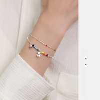 wholesale S925 Sterling Silver Rainbow Heart Smiley Bear Cloud Light Bead Bracelet Elastic Cord Korean Style Colorful Bracelet S4740-S925 Silver Bracelet Fine Bead Spacer-Silver Model 925 Silver