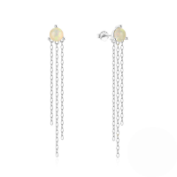 wholesale S925 Sterling Silver Butterfly Opal Zircon Fringe Chain Letter Earrings, Korean Style-Platinum #1 925 Silver
