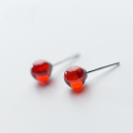 wholesale S925 Silver Pomegranate Red Earrings for Women, Lovely Red Sphere Studs, Elegant Retro Minimalist Accessories E6295-0-2
