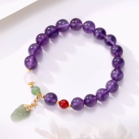 wholesale S925 Sterling Silver Leaf Amethyst Agate Bracelet for Women, Fresh and Elegant Purple Gem Gift for Best Friend, Agate Bead String for Luck-Amethyst and Agate Bracelet/17.9g&gt;SL010626