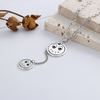 wholesale S925 Sterling Silver Korean Retro Vintage Emoji Pendant Creative Luck English Tassel Necklace-YL253/approx. 14.6g 925 silver