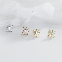 wholesale S925 sterling silver stud earrings for women, Korean-style ultra-sparkling delicate single diamond star, sweet and ethereal star earrings G6237-s925 silver pair rose gold>925 silver