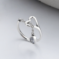 wholesale S925 Sterling Silver Korean-style Creative Heart-shaped Tassel Pendant Zircon Inlaid Elegant Openable Ring for Women-0-0